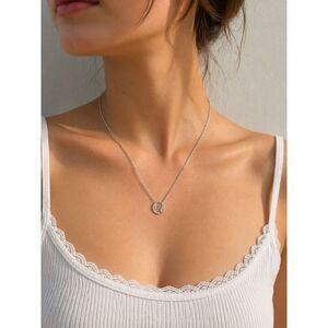 Dainty Celestial Sun & Moon Necklace Silver Adjustable Chain Astrology Pendant